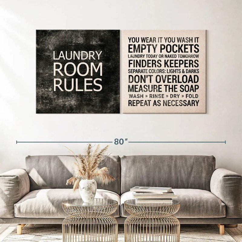 " Laundry Room Rules " 2 - Pieces, 32" H x 65" W x 1.25" D
