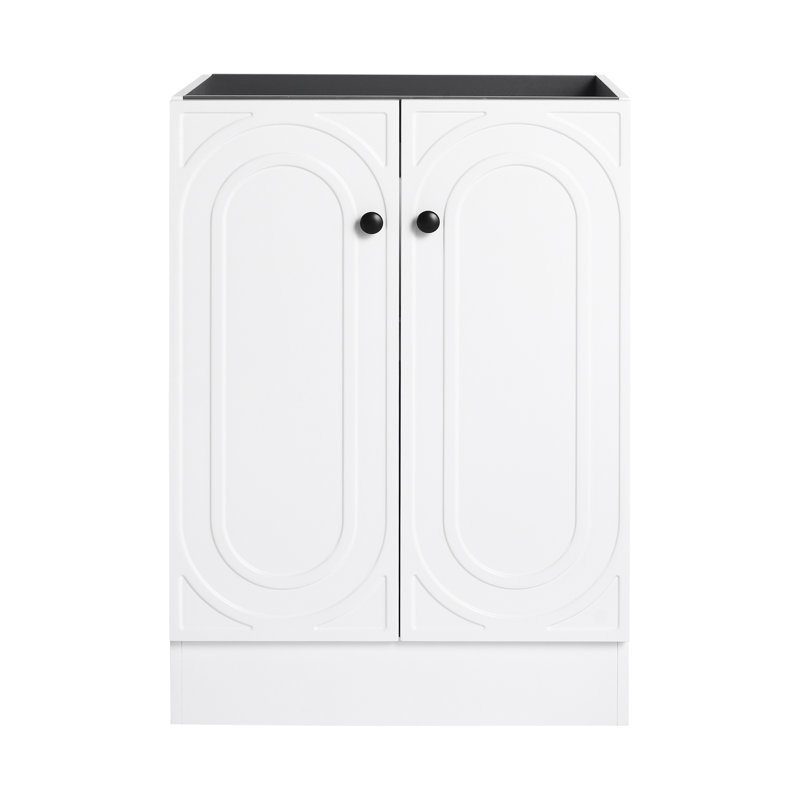 Meuble-lavabo autoportant et 2 portes d'armoire à fermeture en douceur (emballage KD) - sans le lavabo, Blanc, 23"