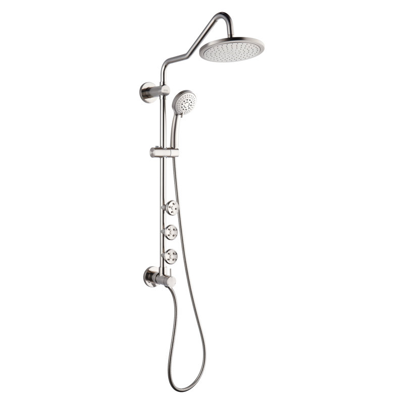 Douche de rénovation FORNO ACQUA AcquaSPA, douche de pluie de tête, pomme de douche à main, jets de corps, inverseur à 6 voies, finition nickel brossé, débit de 2,5 GPM