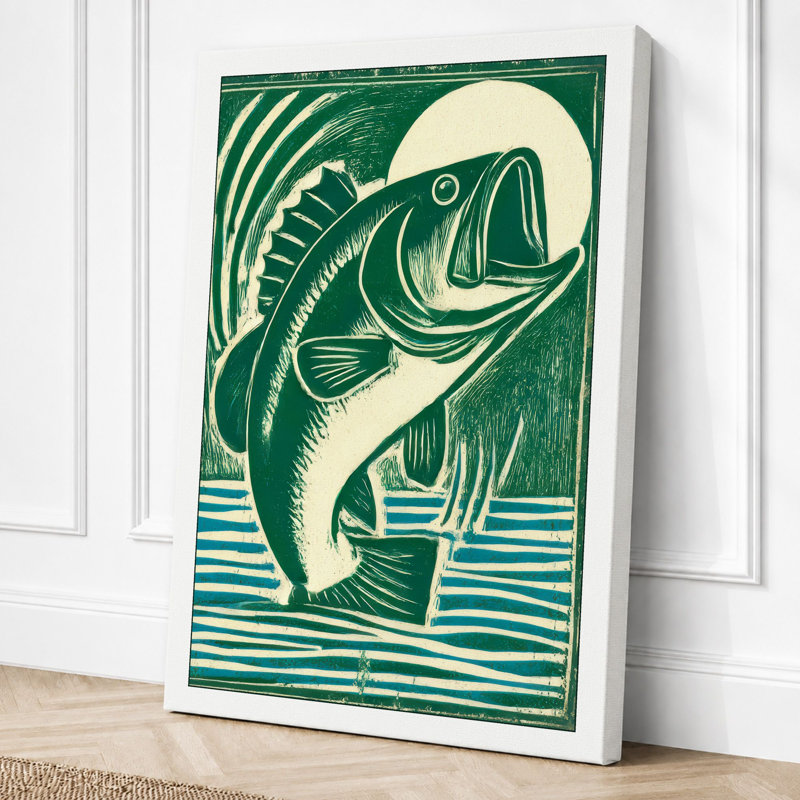 Leaping Bass Japandi - Print, 30x20 - 76.2 x 50.8 cm, White Border