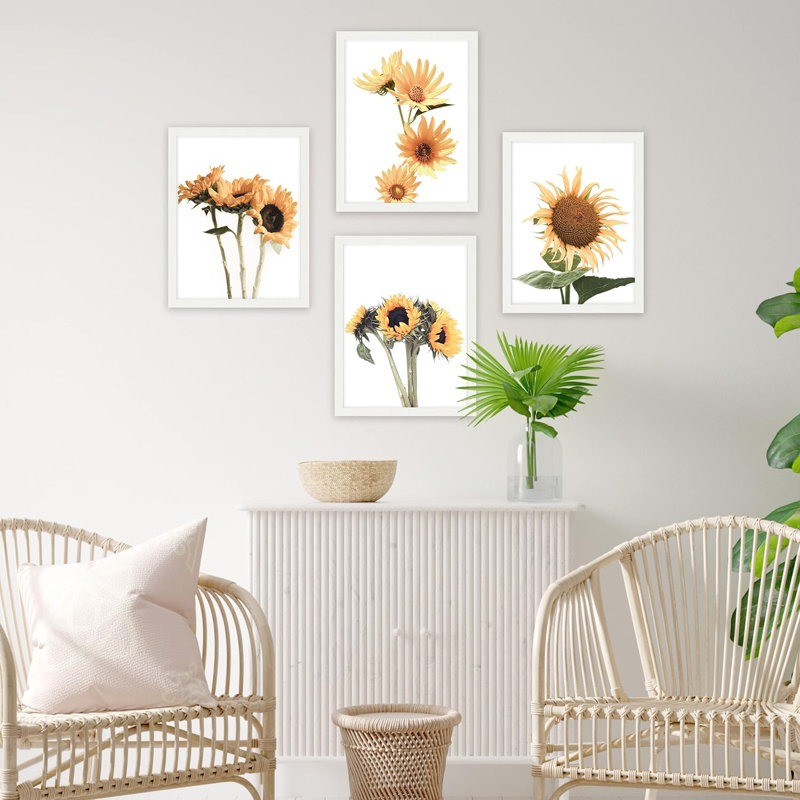 «Country Farm Summer Sunflower», ensemble de 4 impressions murales de jardin nature collage encadrées sur papier, impression de 4 pièces