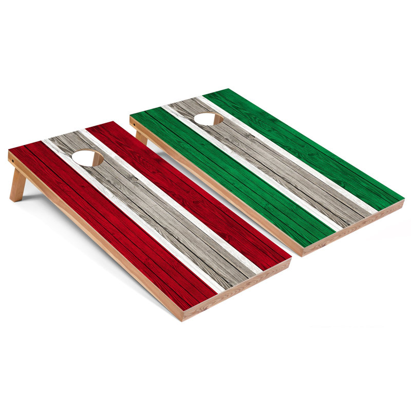 Panneaux de cornhole rayés avec étui et lumières, Rouge / Kelly