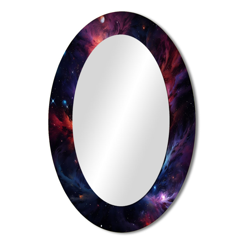 Miroir décoratif fantaisie ovale sur métal en nébuleuse rose et orange Vortex III, 36 po x 24 po