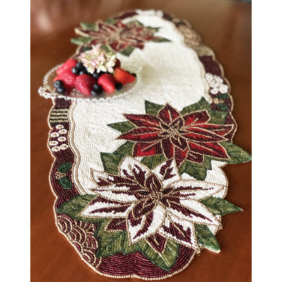 Isenberg Poinsettia Beaded Table Runner