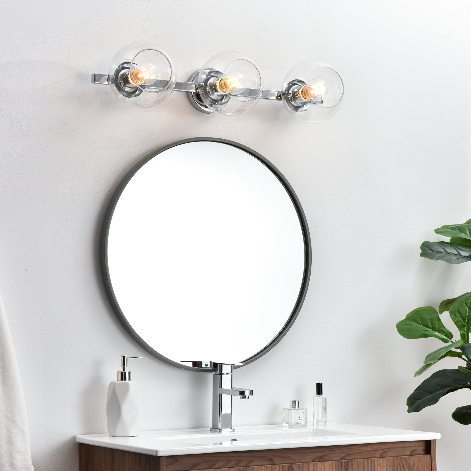Nathalie 2 Light Glass Dimmable Armed Sconce, Chrome, 7" H x 7" W x 7" D, 1 Light