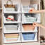 Ensemble de 5 boîtes de rangement de placard empilables - bacs de rangement empilables, panier de rangement en plastique, panier de rangement pliable pour garde-robe, armoire de cuisine, salle de bain, blanc