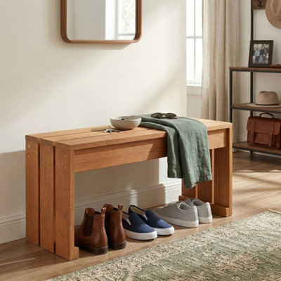 Banc de jardin extérieur en bois massif 2 personnes pour toutes saisons, surface enduite imperméable et résistante aux intempéries, structure stable renforcée avec patins antidérapants