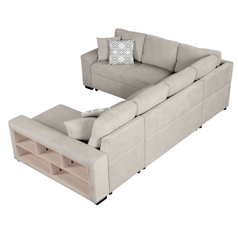 Beige avec conception convertible et grand lit modulaire avec compartiment de rangement de 109 po