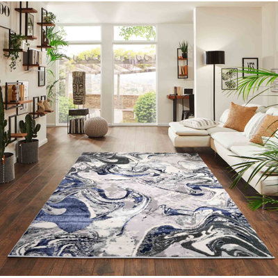 Abstract Power Loom Navy Area Rug
