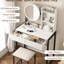Petit bureau de meuble-lavabo pour chambre à coucher, miroir à DEL 3 options d'éclairage, prise de courant encastrée, tiroir de rangement, étagère ouverte, meuble-lavabo à tabouret assorti, mode réglable