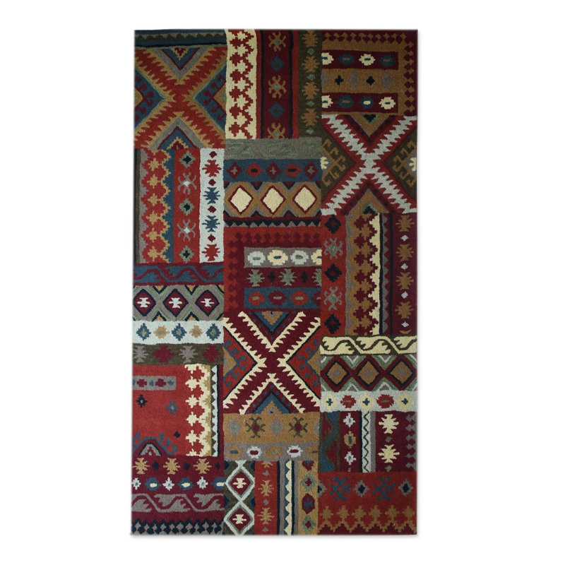 Tapis bourgogne / brun en laine touffeté à la main Faiza Fantasy