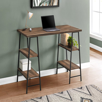 Bureau d'ordinateur, bureau personnel, ordinateur portable, tablettes de rangement, L 48 po, travail, stratifié brun, métal noir, contemporain, moderne