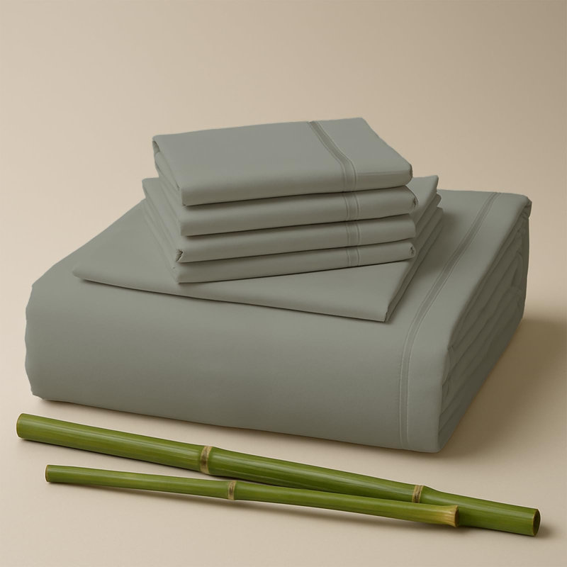 Premium Rayon From Bamboo Blend Sheet Set With Deep Pockets, Cooling and Breathable, Gray