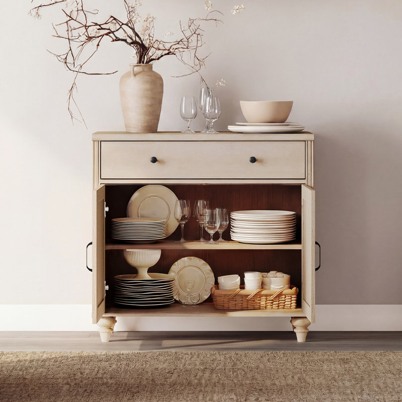 Table de bout Farmhouse avec tiroir et portes, pour la chambre à coucher ou le salon, beige, Beige