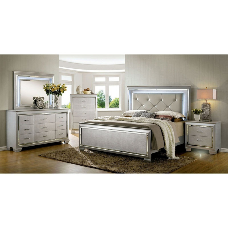Sidney Upholstered Standard Bed, King, Silver