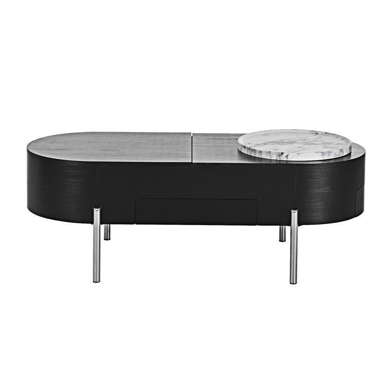 Table basse à plateau relevable avec plateau rotatif, Noir