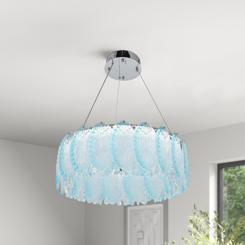 Led Dimmable Blue Glass Crystal Chandelier