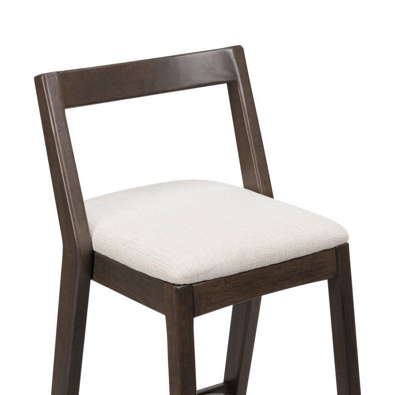 Tabouret de bar avec coussin rembourré et dossier bas Orlen, Siège beige / structure brun foncé