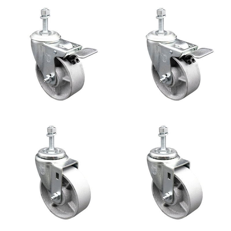 Ensemble de roulettes semi-pivotantes en acier 4 roues de 4 po et tiges de 3/8 po - 2 avec TTL BRK