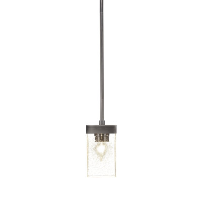 Karson Stem Hung Mini Pendant Shown With 4" Square Clear Bubble Glass