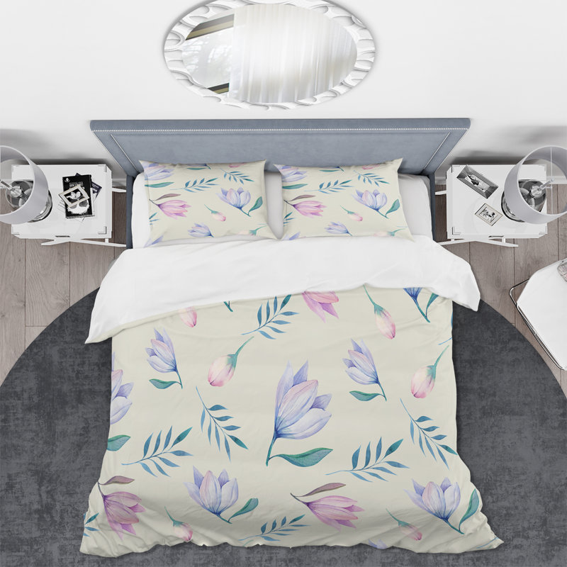 Pastel et fleurs bleues - ensemble de housse de couette traditionnel - microfibre de polyester