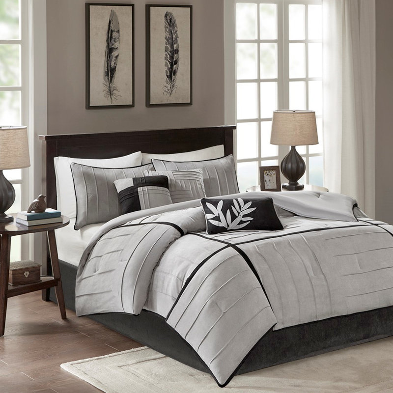 Grey Faux Suede King Comforter - 100% Face, 7 Pieces In Suede, ,