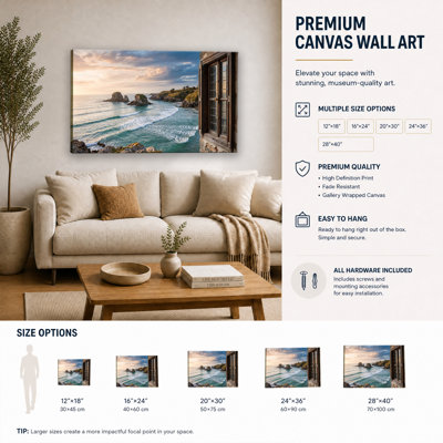 Tableau sur toile de style vintage avec vue sur la côte rocheuse