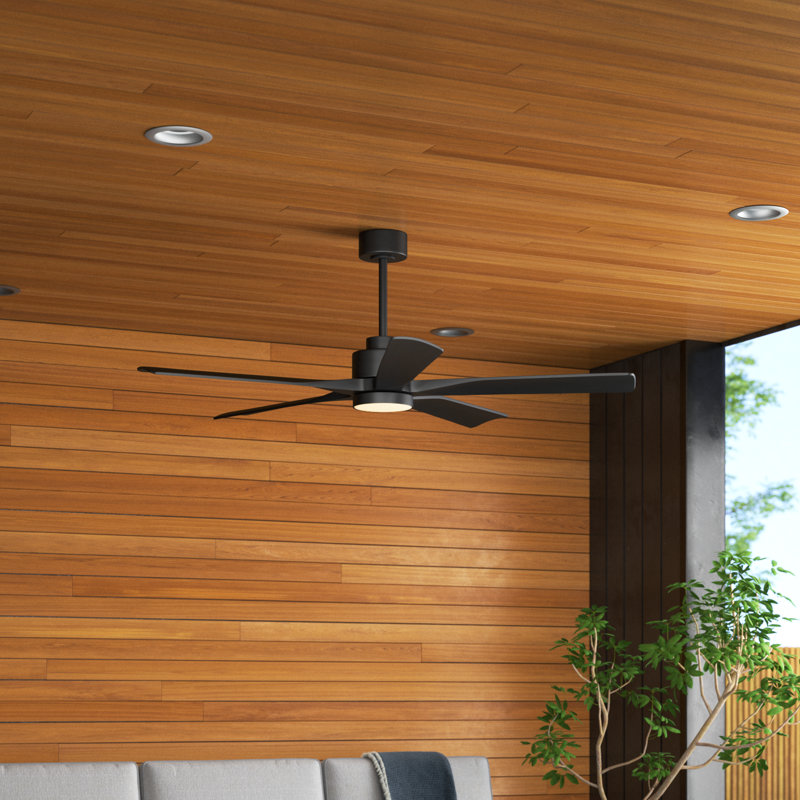 Ventilateur de plafond à DEL 5 pales Bascio, Noir, noir, noir, noir, H 20,5 po x l 60 po x P 60 po, Noir