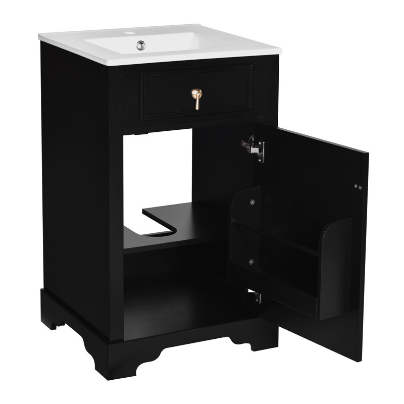 Meuble-lavabo 20 po avec comptoir en céramique, Noir