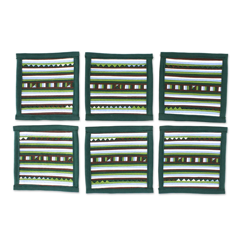 Ensemble de sous-verres en mélange de coton émeraude (ensemble de 6)