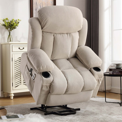 Fauteuil inclinable Power Lift avec chauffage, massage, port USB, poches latérales et télécommande pour une mobilité et une détente accrues.