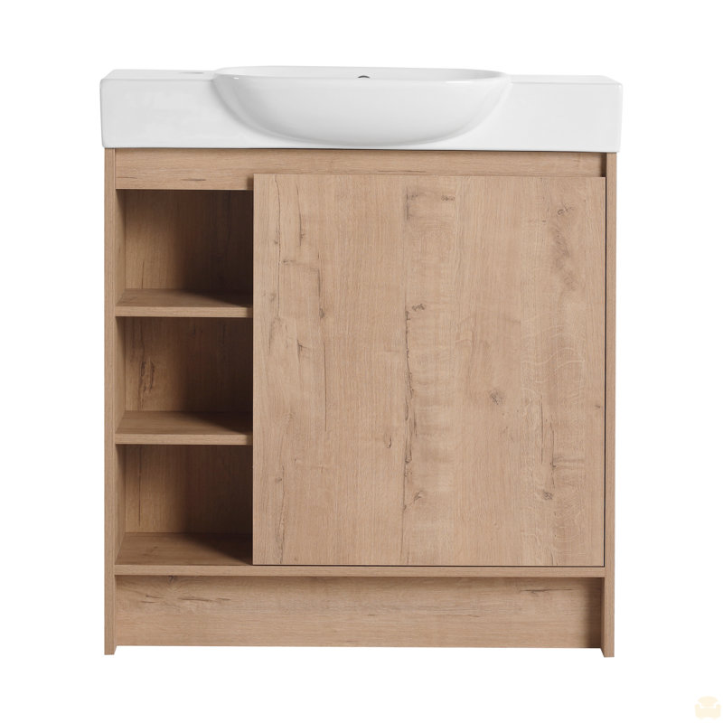 Meuble-lavabo autoportant de 30 po avec lavabo en céramique blanche et porte à fermeture en douceur