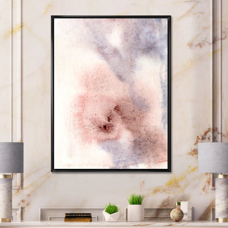 Abstrait pastel avec taches bleu rose, beige et rouges - Peinture sur toile à cadre flottant, H 40 po x l 30 po x 1,5 po