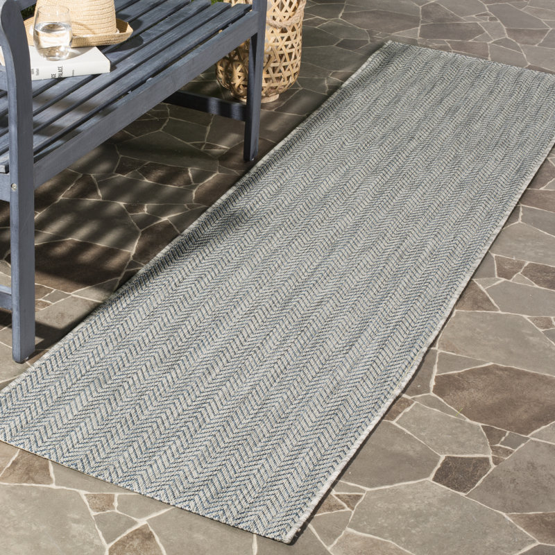 Autianna Grey/Navy Indoor/Outdoor Rug, Rectangle 69 x 201 cm