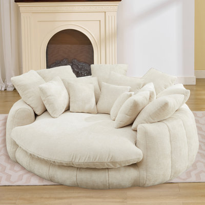 71” Oversized Upholstered Sofa Bed, Round Chaise Lounge Chair Indoor, Fluffy Plush Chaise Lounge, Modern Chenille Cloud Couch with Deep Seat, Comfy Be