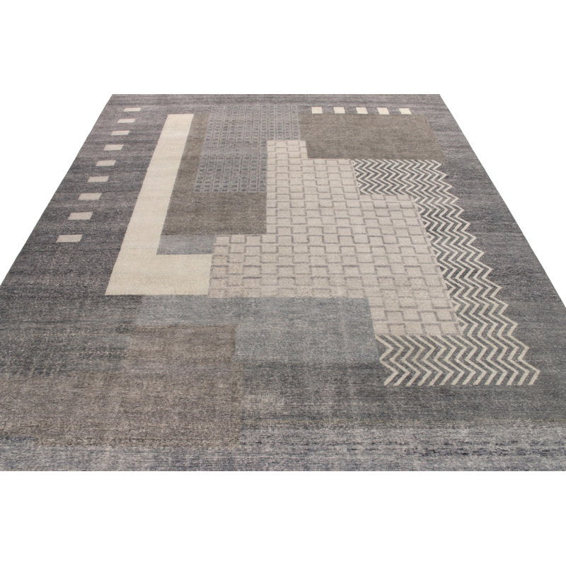 Distressed Homage Hand Knotted Wool Geometric Area Rug, Runner 3' x 8'