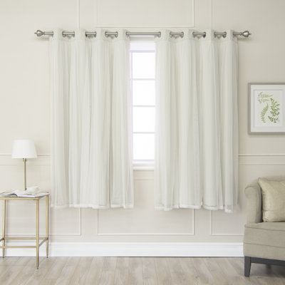 Fortuna Brockham Solid Tulle Overlay Room Darkening Grommet Curtain Panels