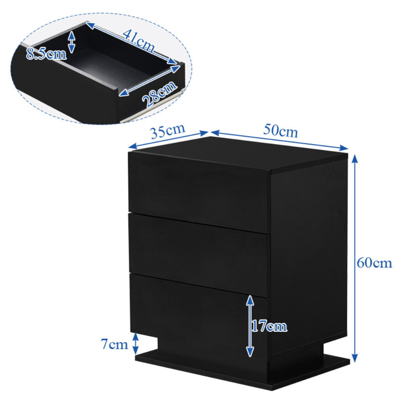 Aalap 50cm W Manufactured Wood Bedside Table, Black