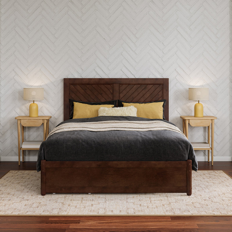 Lamarkus Solid Wood Storage Platform Bed with Footboard & Under Bed Drawers, Full, Walnut