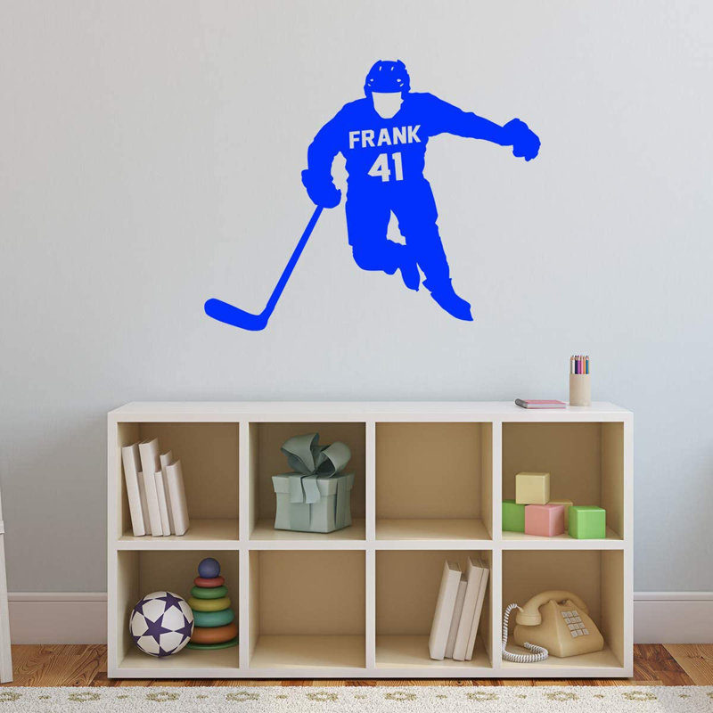 Décalcomanie murale de joueur de hockey Trinx avec nom personnalisé - CS41, H 23 po x l 30 po, Bleu, Oui