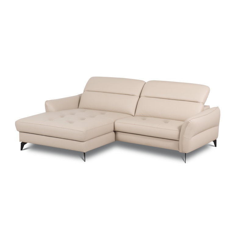 Manchester Leather Corner Sofabed with Adjustable Headrests and Storage, Beige, Left Hand Facing