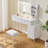 Modern Makeup Vanity Desk With LED Lights & Mirror, 4 Drawer Dressing Table Set With Stool, 3 Colors Dimmable Brightness, Space-Saving For Bedroom-1535982325
