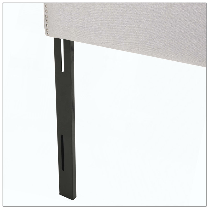 Upholstered Headboard With Durable Metal Legs Adjustable Height And Nailhead Trim For Bedroom, Light Gray