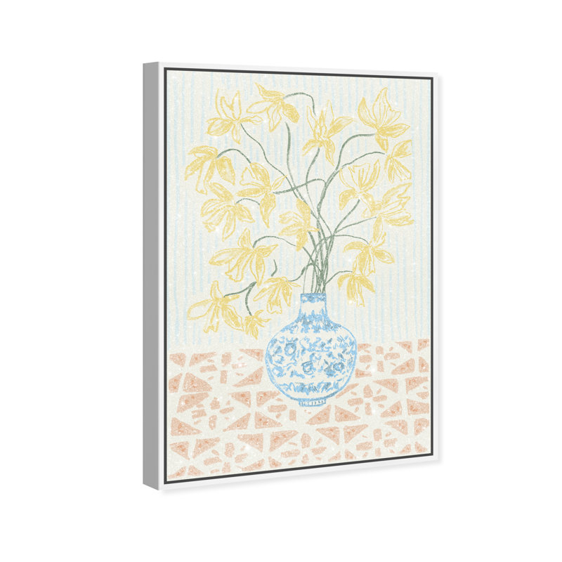 Yellow Iris Summer Print by Oliver Gal, 31"H x 21"W, White Floater Frame
