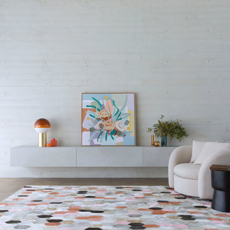 Cowhide Geometric Area Rug in Gray, Rectangle 4'6" x 5'9"