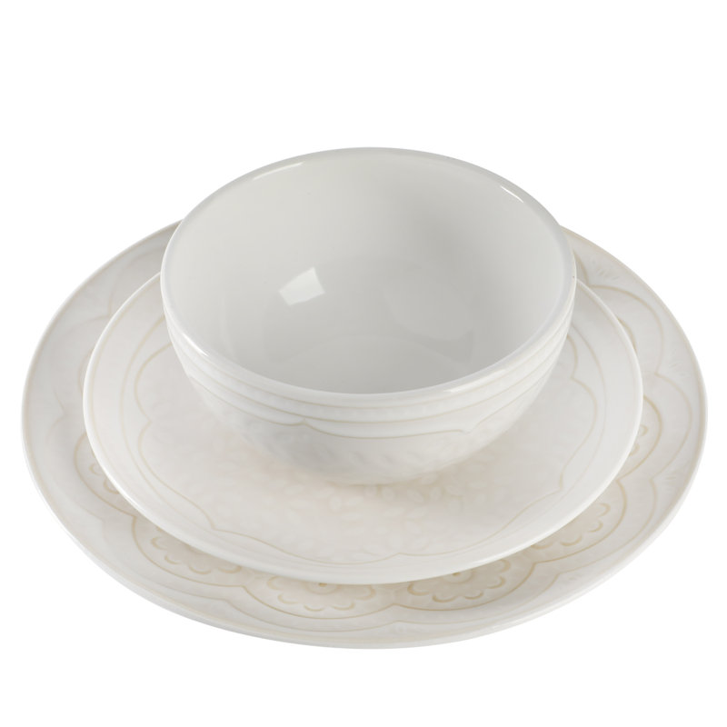 Linen Floral Porcelain Dinnerware Set, Service for 6
