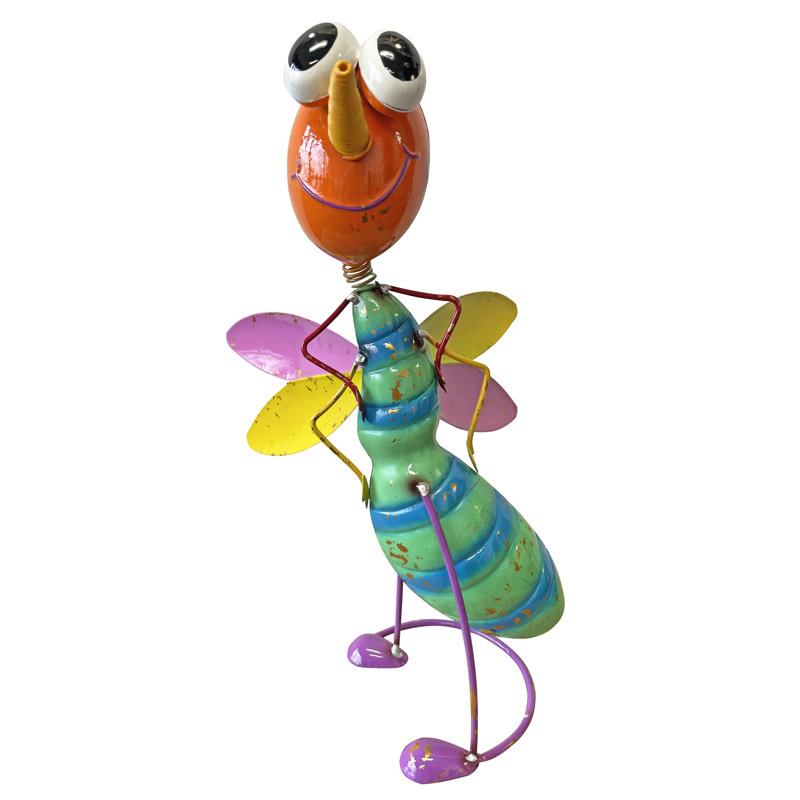Colorful Enameled Metal Bug Garden Statue