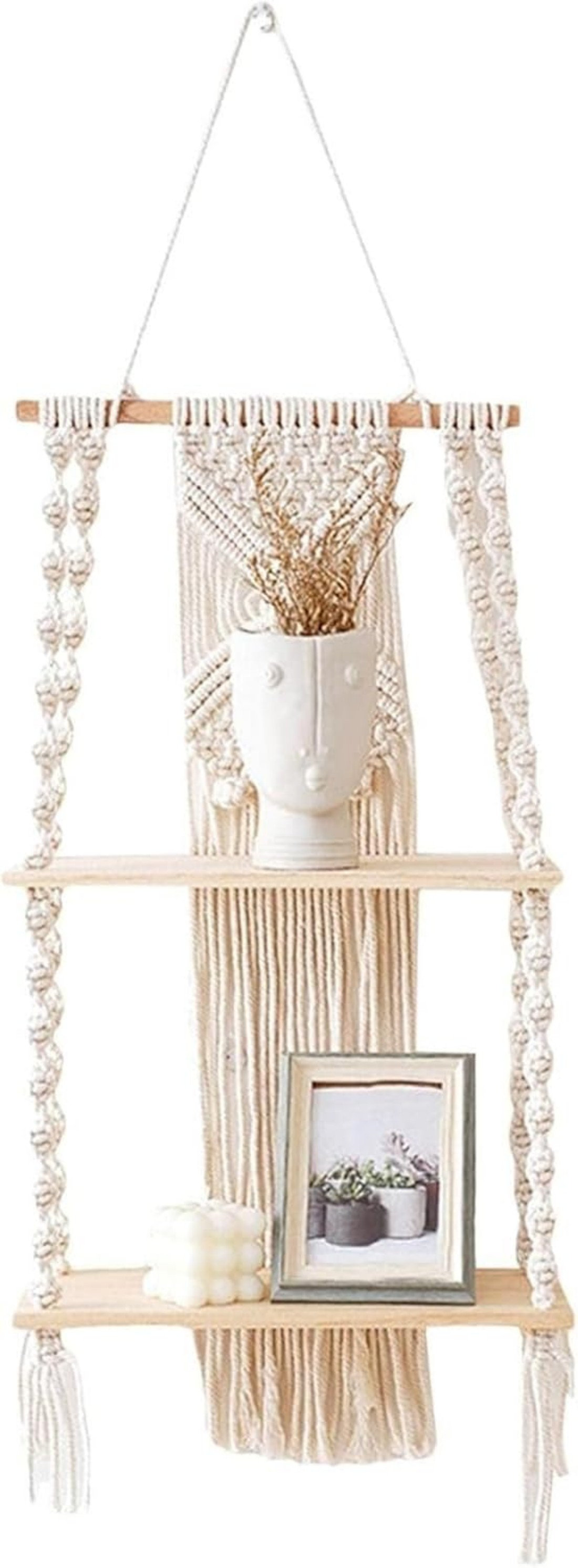 Dakota Fields 2 Tier Wall Hanging Shelf With Woven Tassel Tapestry ...