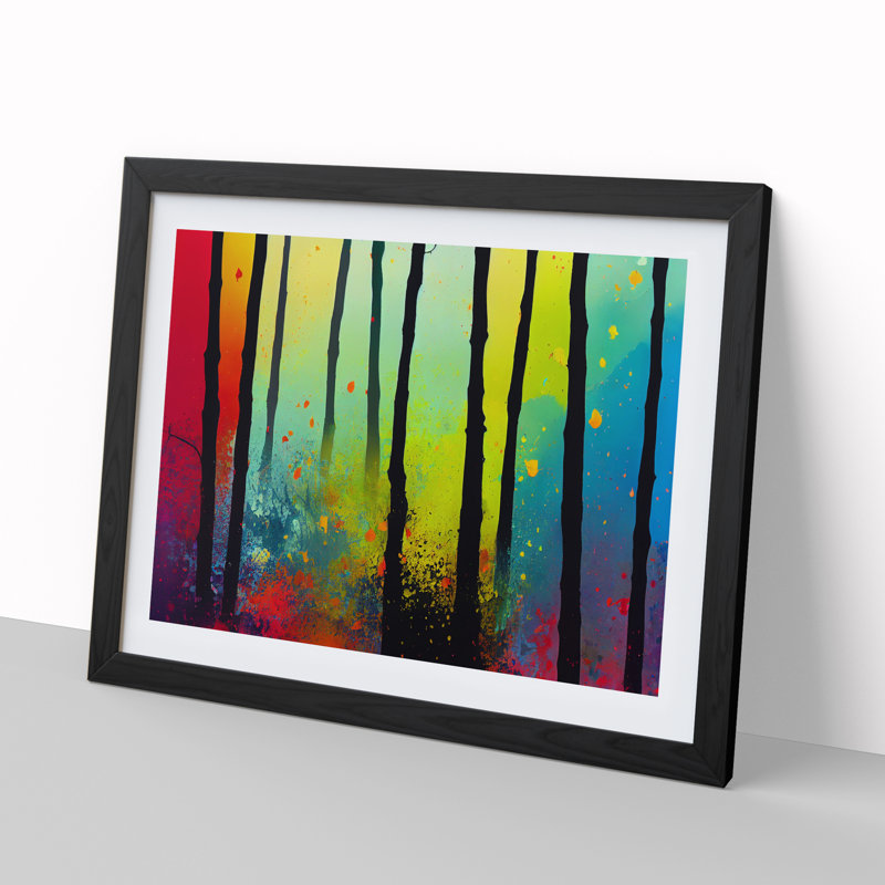 Summer Forest Paint Splatter Vol.1 Abstract - Single Picture Frame Painting, Black Framed, 25cm H x 34cm W x 2cm D