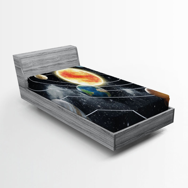 Ambesonne Outer Space Fitted Sheet 2-Pack Solar System Planets Twin Multicolor